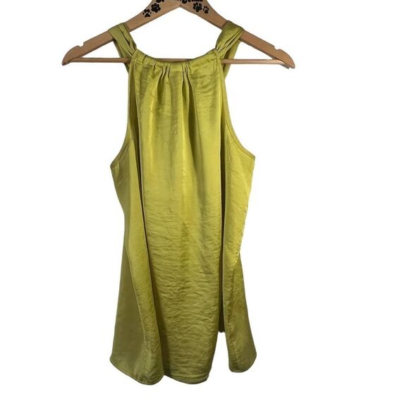 ADiva Womens Green Halter Collar Ruffle Satin Top Shirt Medium - Picture 2 of 4